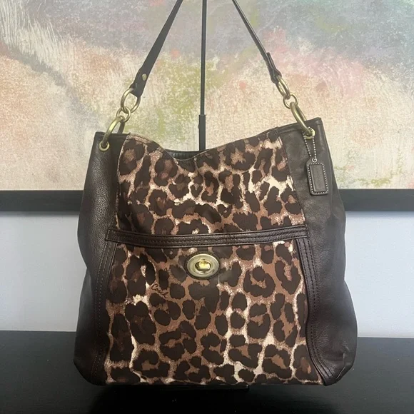 Coach Brown Park Chain Leopard Print Shoulder Bag - Picture 1 of 13